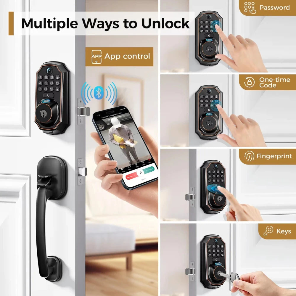 Arpha D280W WIFI Keyless Entry Door Lock 5-in-1 Smart Fingerprint Deadbolt w/ Keypad Electronic Deadbolt Auto-Lock One Touch Loc