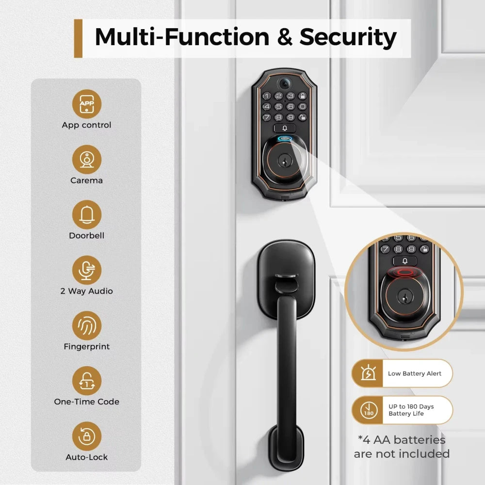 Arpha D280W WIFI Keyless Entry Door Lock 5-in-1 Smart Fingerprint Deadbolt w/ Keypad Electronic Deadbolt Auto-Lock One Touch Loc