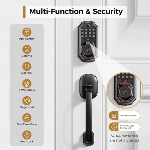 Arpha D280W WIFI Keyless Entry Door Lock 5-in-1 Smart Fingerprint Deadbolt w/ Keypad Electronic Deadbolt Auto-Lock One Touch Loc