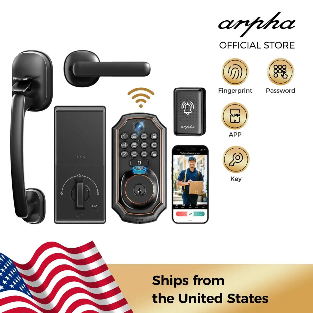 Arpha D280W WIFI Keyless Entry Door Lock 5-in-1 Smart Fingerprint Deadbolt w/ Keypad Electronic Deadbolt Auto-Lock One Touch Loc